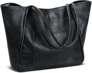 KKXIU Large Tote Bag for Women with Zipper Work Leather Travel Purse and Handbags