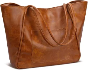 KKXIU Large Tote Bag for Women with Zipper Work Leather Travel Purse and Handbags