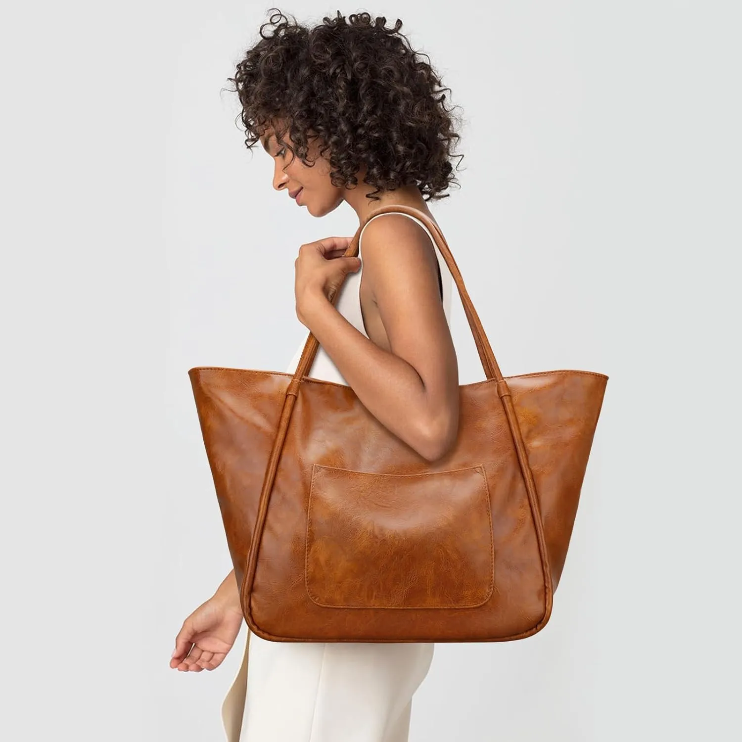 KKXIU Large Tote Bag for Women with Zipper Work Leather Travel Purse and Handbags
