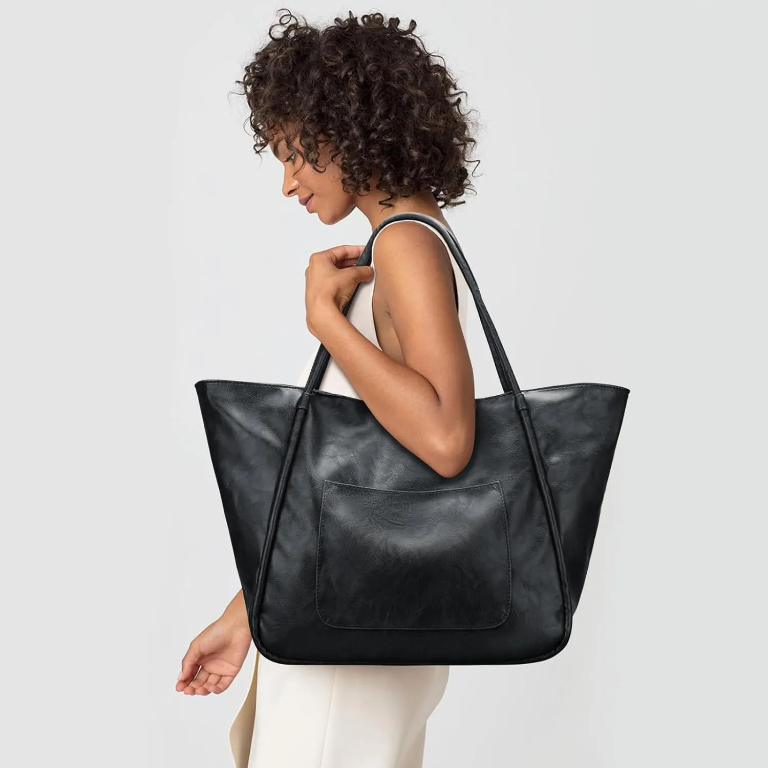KKXIU Large Tote Bag for Women with Zipper Work Leather Travel Purse and Handbags