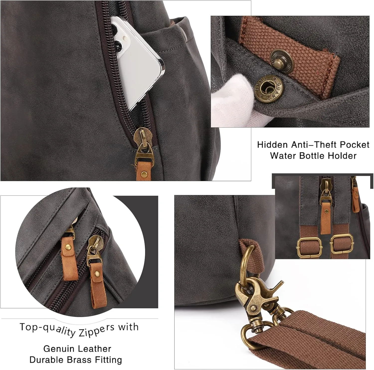 KL928 PU Leather Sling Bag - Small Crossbody Backpack Shoulder Casual Daypack Rucksack for Men Women