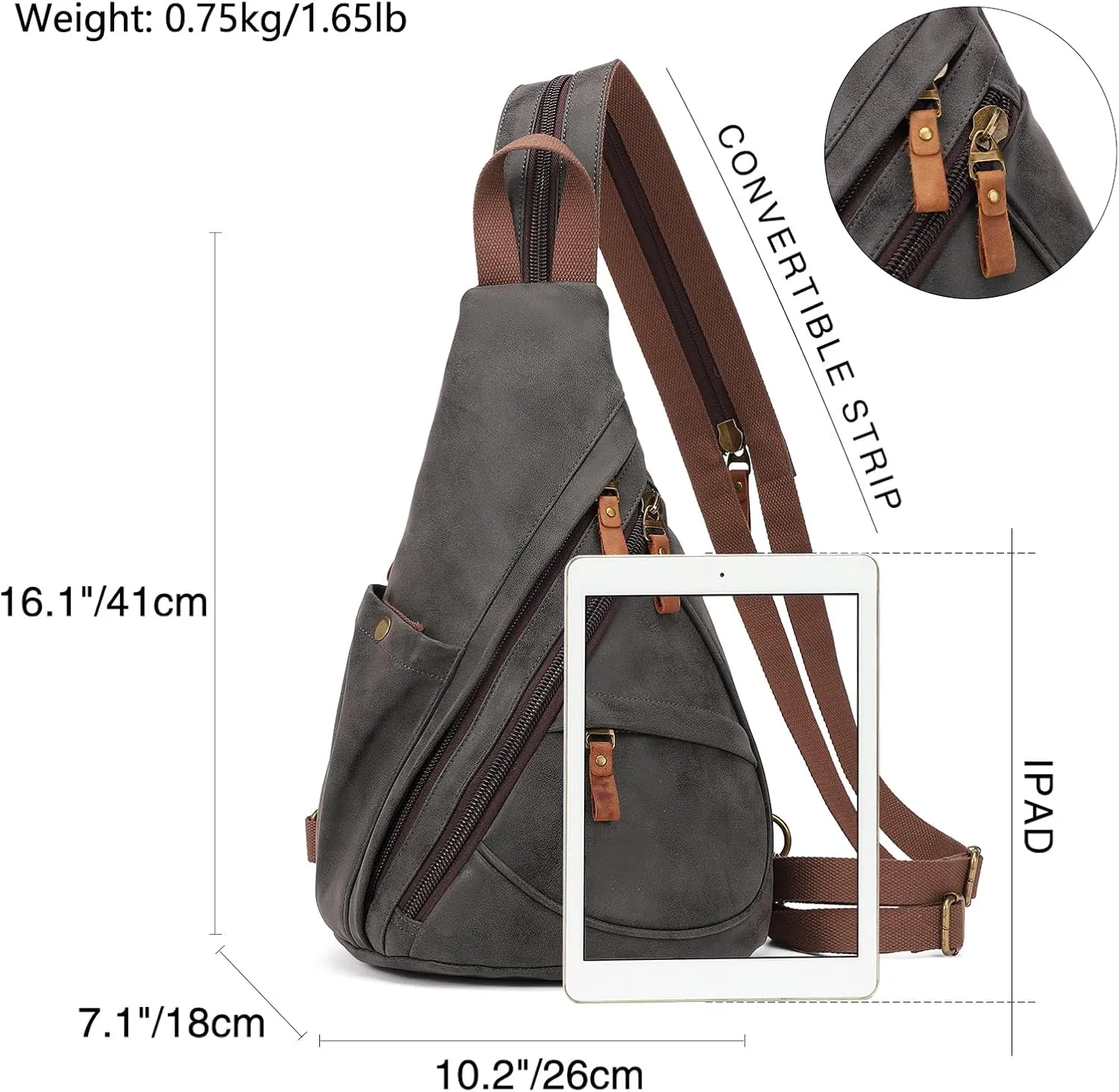 KL928 PU Leather Sling Bag - Small Crossbody Backpack Shoulder Casual Daypack Rucksack for Men Women