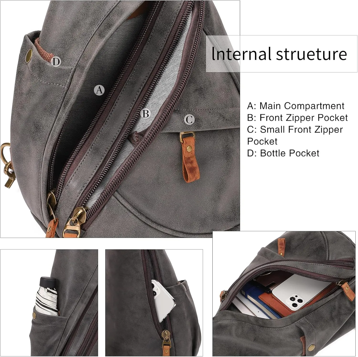 KL928 PU Leather Sling Bag - Small Crossbody Backpack Shoulder Casual Daypack Rucksack for Men Women