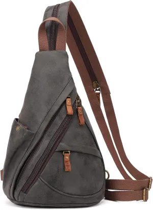 KL928 PU Leather Sling Bag - Small Crossbody Backpack Shoulder Casual Daypack Rucksack for Men Women