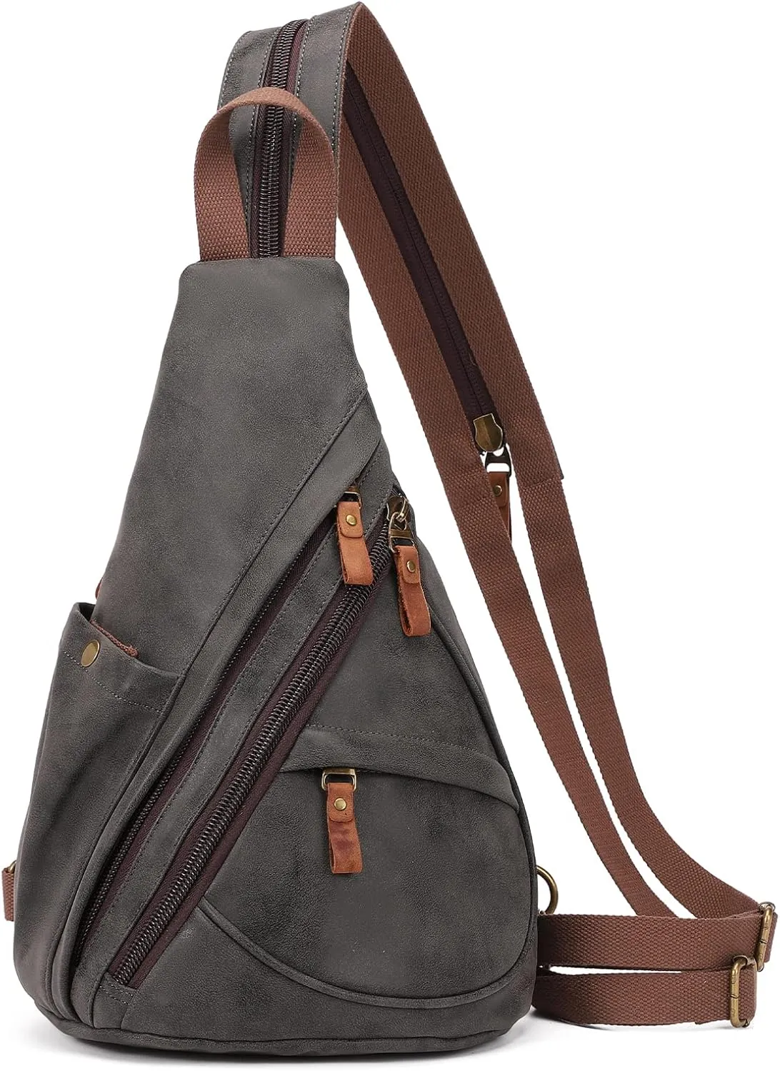KL928 PU Leather Sling Bag - Small Crossbody Backpack Shoulder Casual Daypack Rucksack for Men Women