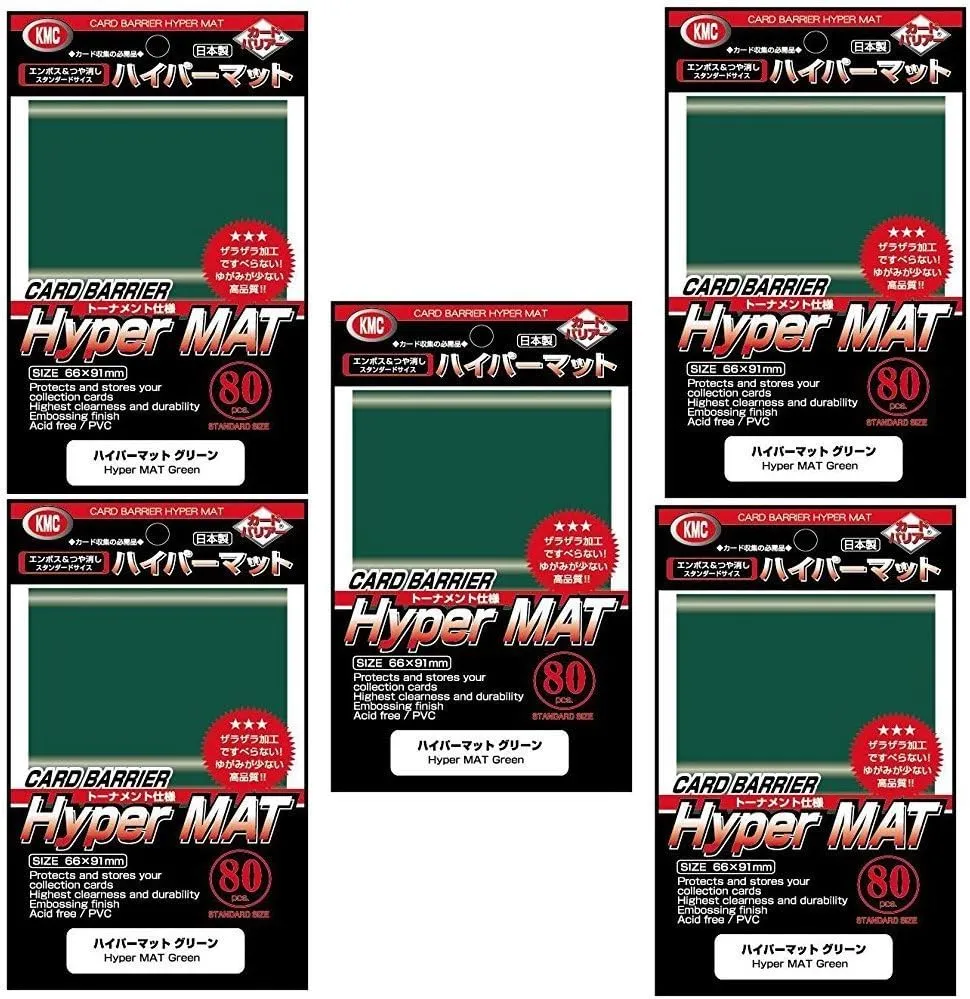 KMC Hyper Matte Sleeves Green ×5 Sets (5 Packs/total 400 Sheets) (Japan Import) Made in Japan (1 Pack) (1-Pack)