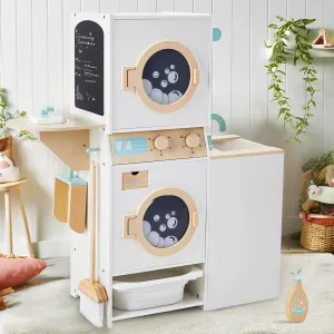 labebe Kids Washer and Dryer Playset, Laundry Dryers Children's Pretend Wooden Stacking Washer and Dryer Toy, Perfect Baby Gift for Ages 3 