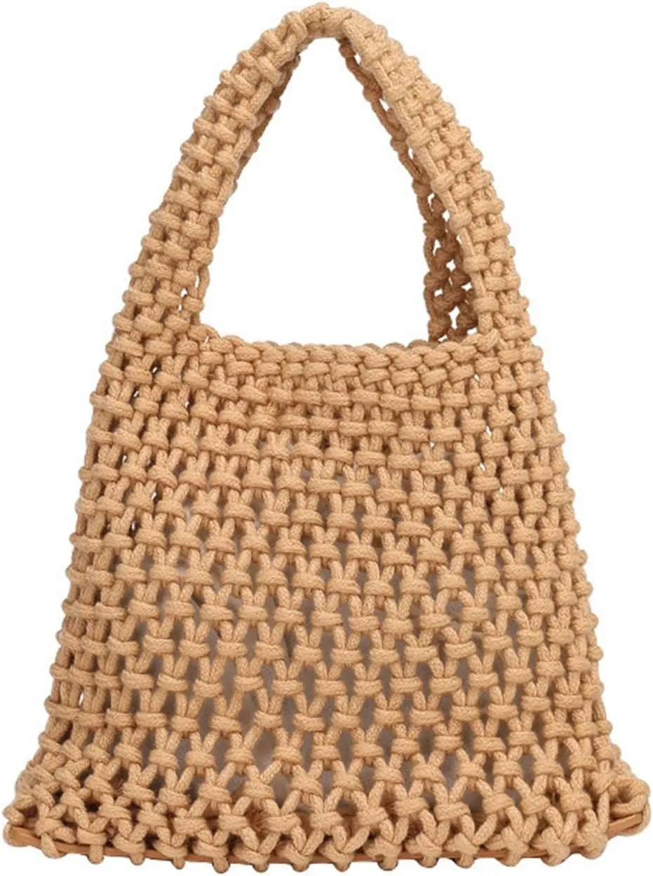Ladies cotton shoulder bag bucket bag woven drawstring handbag