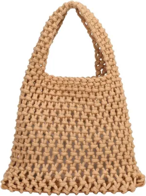 Ladies cotton shoulder bag bucket bag woven drawstring handbag