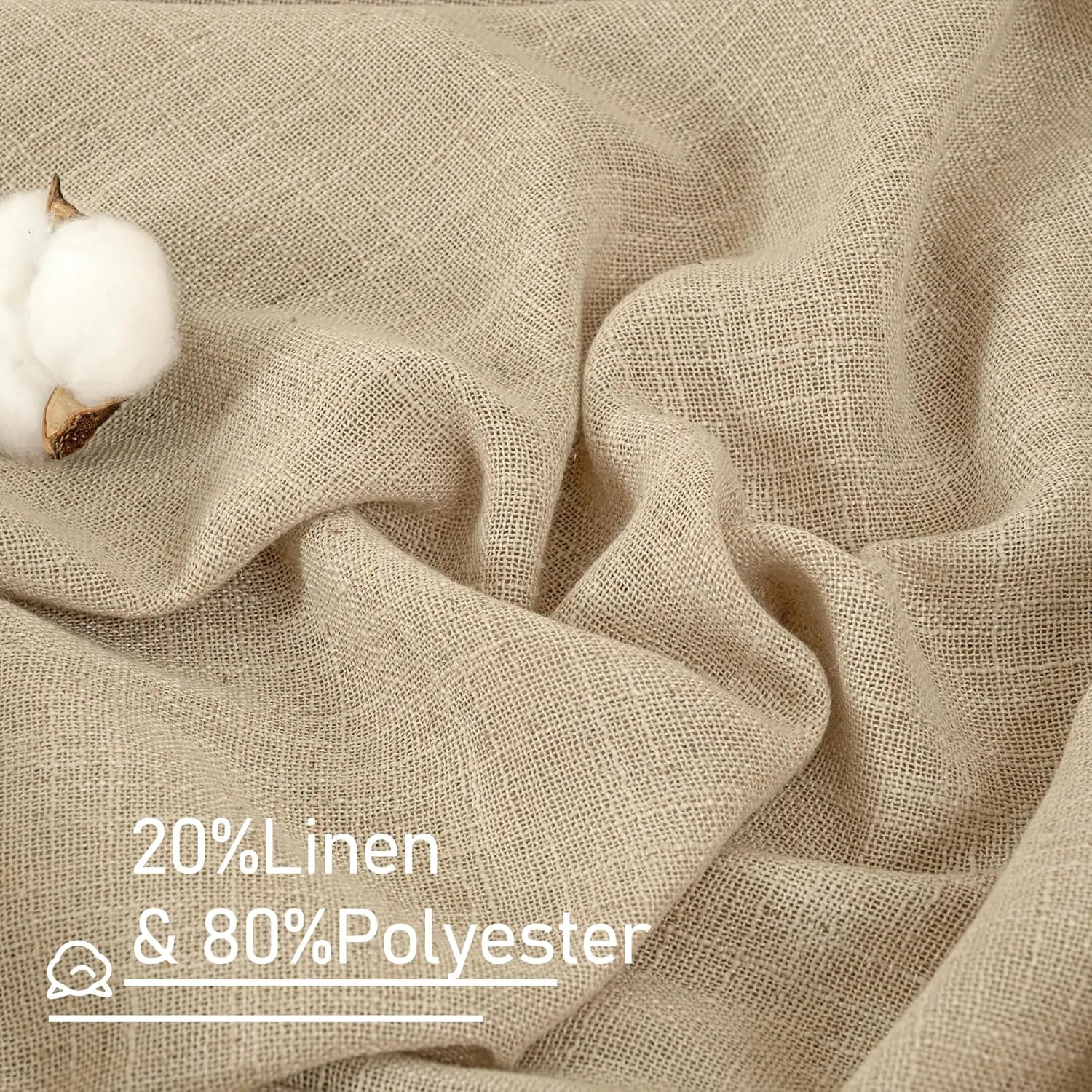 LAMIT 102 Inch Length Light Filtering Sheer Linen Curtains, Linen Textured Semi Sheer Back Tab and Rod Pocket Natural Boho Drapes for Living Room/Farmhouse, 2 Panels, Brown, 52 x 102 Inch