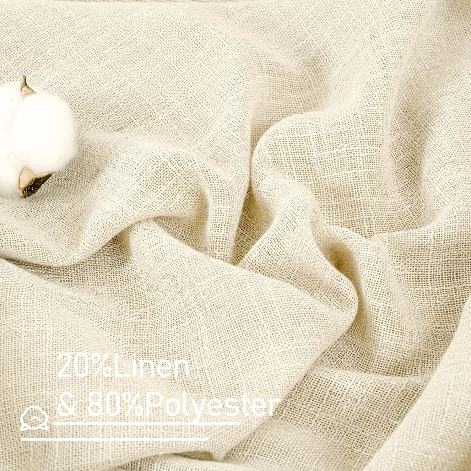 LAMIT 102 inches Long Sheer Linen Curtains, Linen Textured Light Filtering Semi Sheer Back Tab and Rod Pocket Natural Boho Drapes for Living Room/Farmhouse, 2 Panels, Beige, 52 x 102 Inch