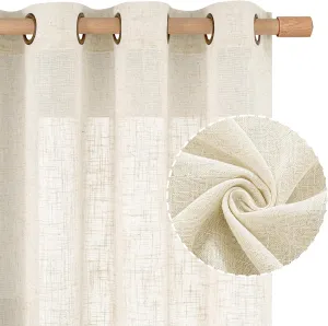 LAMIT Ivory Sheer Linen Curtains 63 inch Length for Bedroom, Semi Sheer Light Filtering Window Treatments Neutral Bronze Grommet Drapes for Living Room, Cream Ivory, 2 Panels Set, 52 x 63 Inch