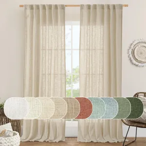 LAMIT Light Filtering Sheer Linen Curtains 102 inches Long, Linen Textured Semi Sheer Back Tab and Rod Pocket Natural Boho Drapes for Living Room/Farmhouse, 2 Panels, Linen, 52 x 102 Inch