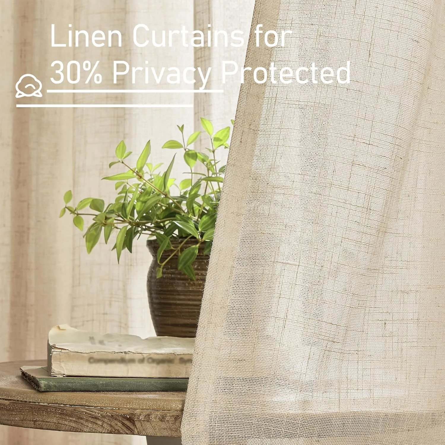 LAMIT Light Filtering Sheer Linen Curtains 102 inches Long, Linen Textured Semi Sheer Back Tab and Rod Pocket Natural Boho Drapes for Living Room/Farmhouse, 2 Panels, Linen, 52 x 102 Inch