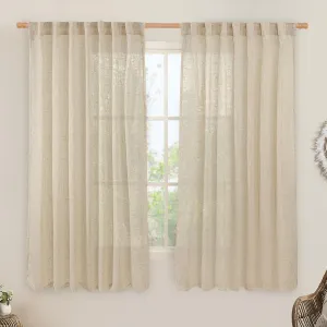 LAMIT Linen Curtains 63 Inch for Bedroom, Light Filtering Neutral Semi Sheer Window Curtains Back Tab and Rod Pocket Living Room Panels, 2 Panels, Linen, 60 x 63 Inch