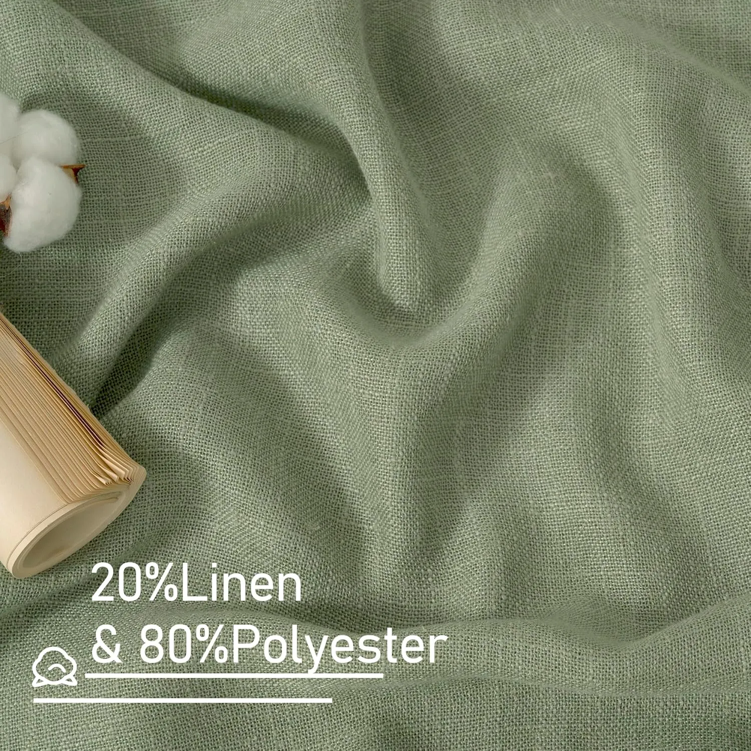 LAMIT Sheer Linen Curtains for Living Room, Back Tab and Rod Pocket Sage Green Curtains Light Filtering Country Rustic Neutral Drapes for Bedroom/Farmhouse, 2 Panels, 52 x 102 Inch
