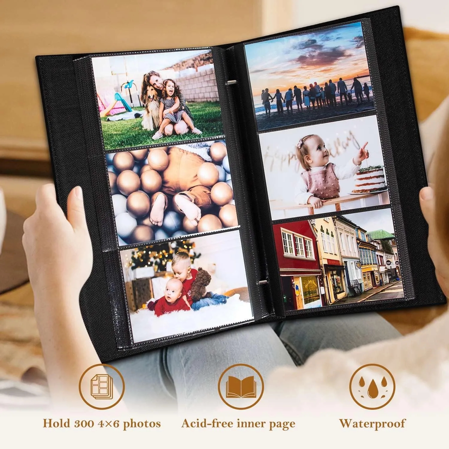 Lanpn Photo Album 4x6 300 Pockets, Linen Photo Albums Holds 300 Horizontal Pictures Only Blue