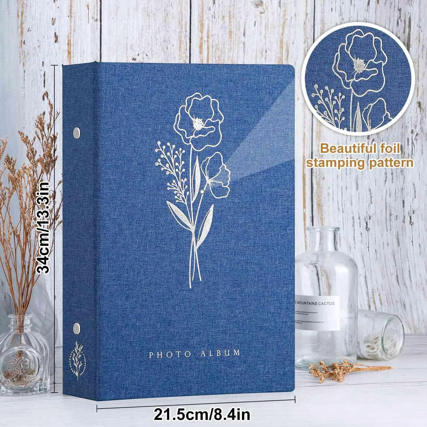 Lanpn Photo Album 4x6 300 Pockets, Linen Photo Albums Holds 300 Horizontal Pictures Only Blue