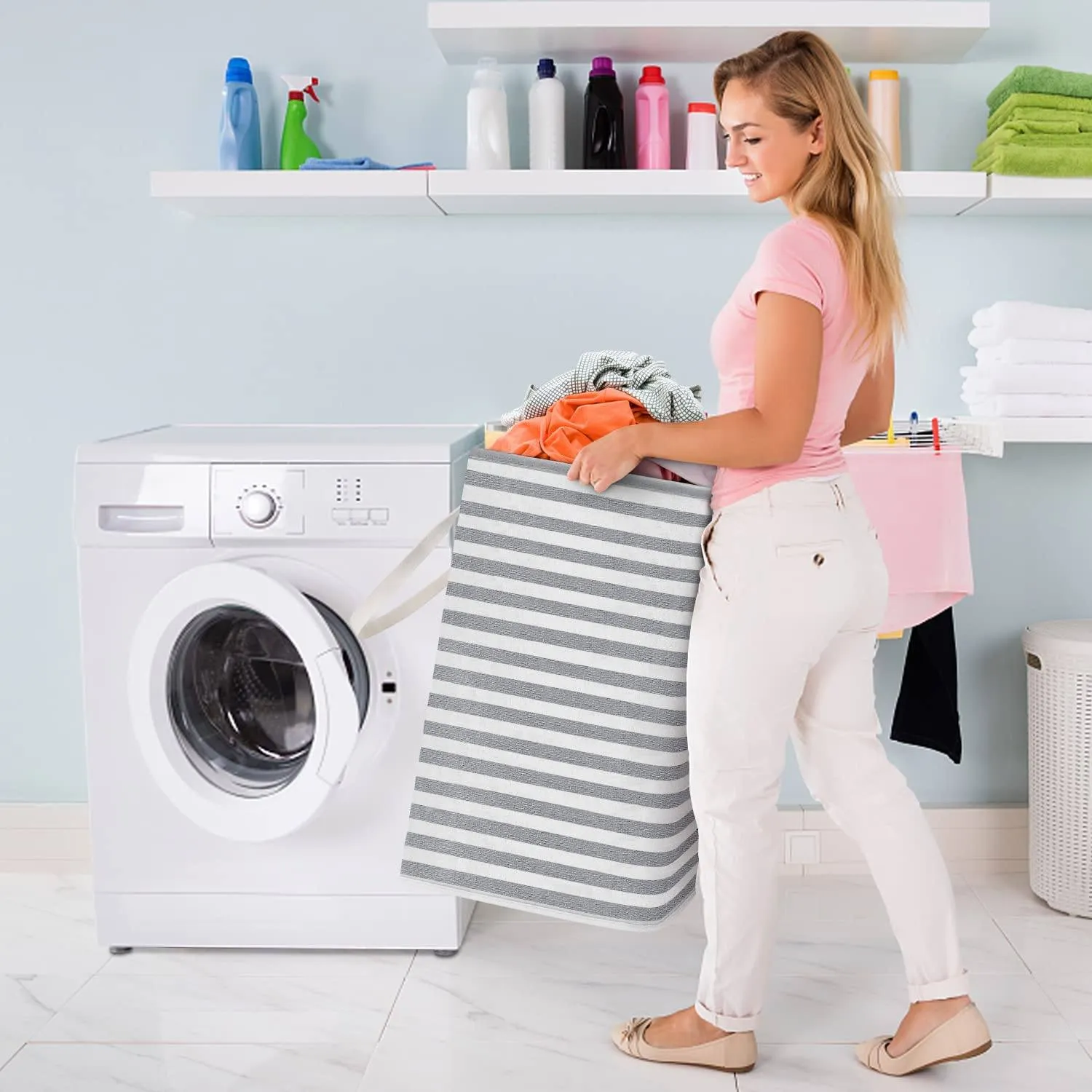 Large Foldable Tall Laundry Basket Storage Basket