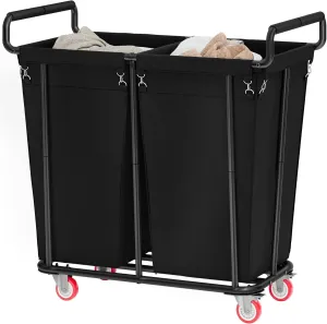 Large laundry hamper with Wheels, 2 Bag 360L Big Rolling Laundry Basket Sorter Cart, Extra Large Laundry Clothes Hamper, Heavy Duty Laundry Basket Organizer for Laundry Room,Bathroom,Black