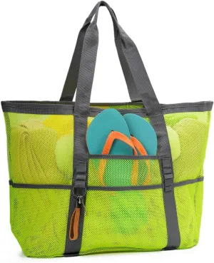 Large Mesh Beach Tote Bags for Sand Toys, Family Travel, Grocery, Reusable Shopping