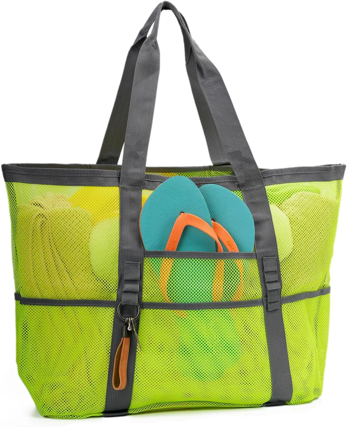 Large Mesh Beach Tote Bags for Sand Toys, Family Travel, Grocery, Reusable Shopping