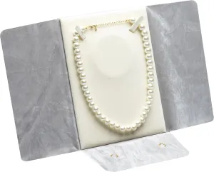 Large Velvet Travel Jewelry Organizer Pearl Necklace Storage Carrying Case Display Folder (Grey)