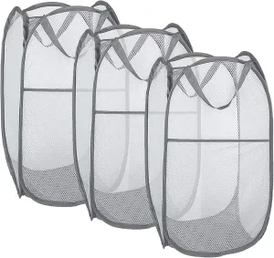 Larpur Pack of 3 Pop up Laundry Hampers, Collapsible Laundry Baskets, Portable Mesh Clothes Hampers for Kids Room, College Dorm, Bathroom, Foldable Hamper with Carry Handles, Gray