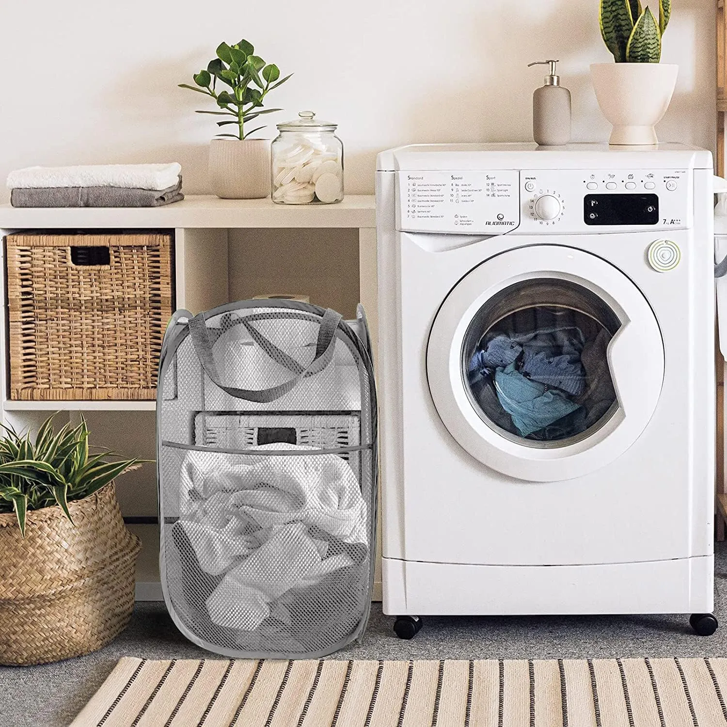 Larpur Pack of 3 Pop up Laundry Hampers, Collapsible Laundry Baskets, Portable Mesh Clothes Hampers for Kids Room, College Dorm, Bathroom, Foldable Hamper with Carry Handles, Gray