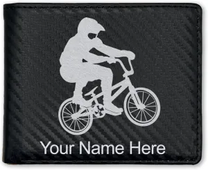 LaserGram Faux Leather Bi-Fold Wallet, BMX Rider, Personalized Engraving Included (Carbon Fiber Black with Silver)