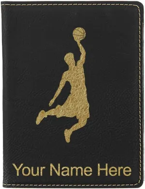 LaserGram Faux Leather Passport Holder, Basketball Slam Dunk Man, Personalized Engraving Included (Black with Gold)