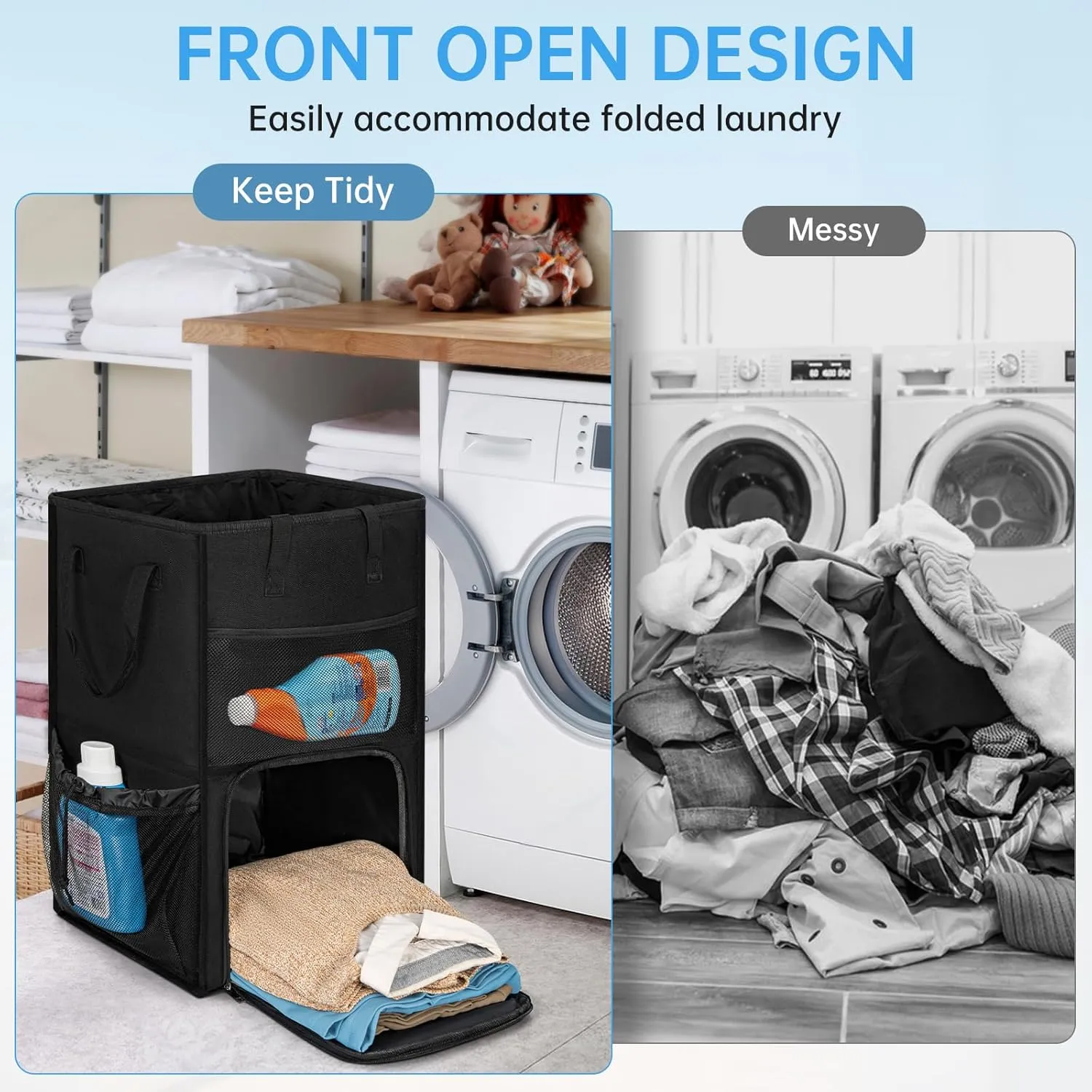 Laundry Backpack Bag, Extra Large 2 in 1 Laundry Hamper Basket with Shoulder Straps, Freestanding Laundry Bag for College Dorm, Laundromat, Apartment