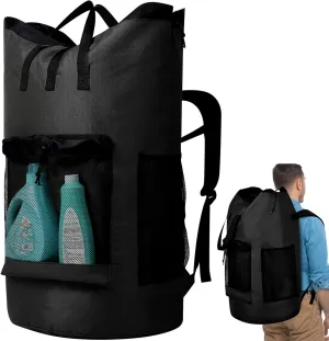 Laundry Backpack Bag,with 3 Pockets,for Dorm, Apartment and Laundromat, Laundry Duffle Bag for Travel,Beach,Camping