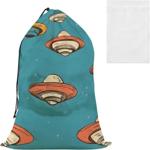 Laundry Bag Alien Spacecraft Two Large Dirty Clothes Organizer Travel Bag with Drawstring for Home