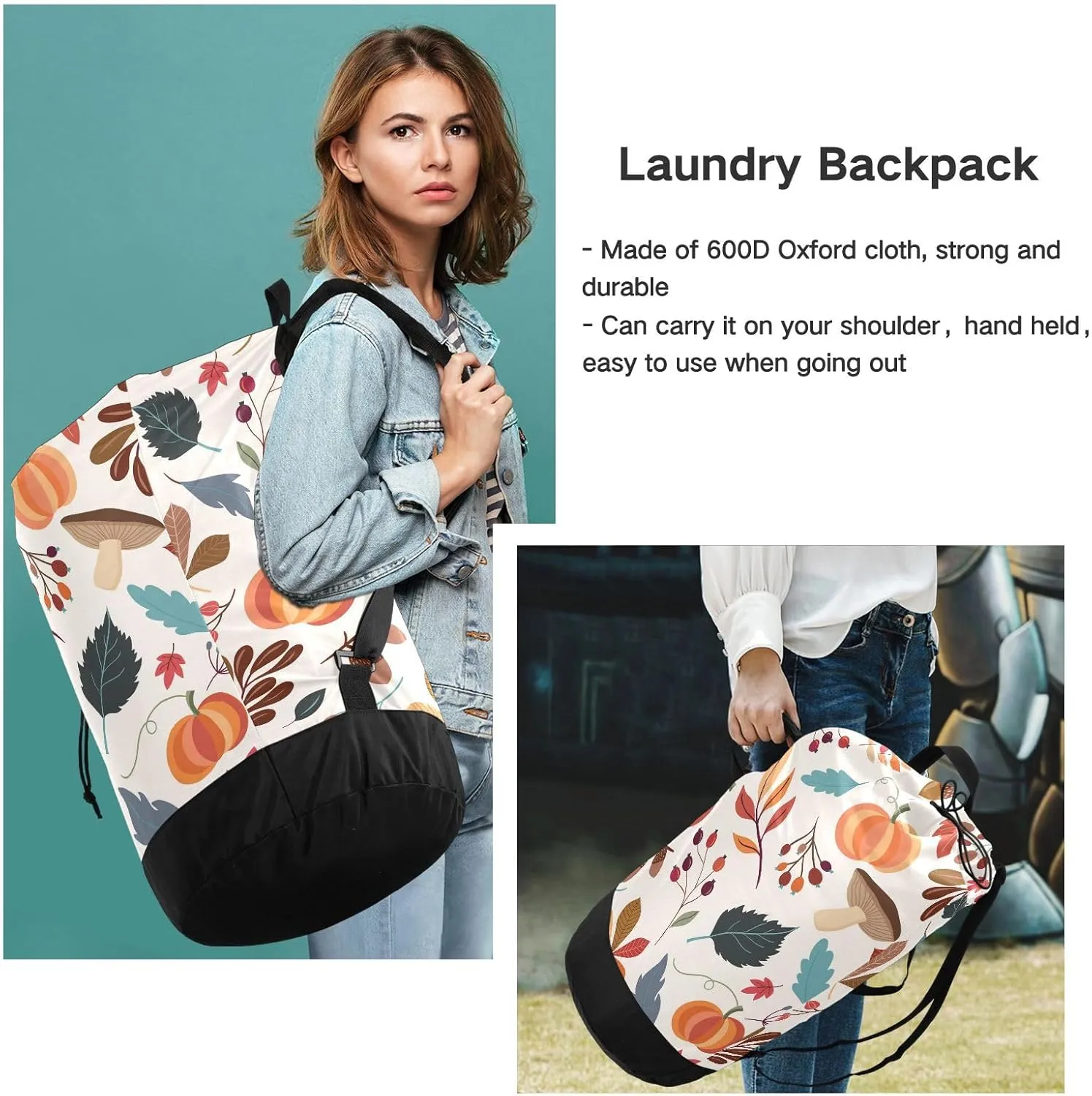 Laundry Bag Backpack Travel Hanging Laundry Bags Extra Large Heavy Duty with Handles Adjusted Shoulder Straps Drawstring Dirty Clothes Backpack For College Dorm Gym Hotel Beige Pumpkin