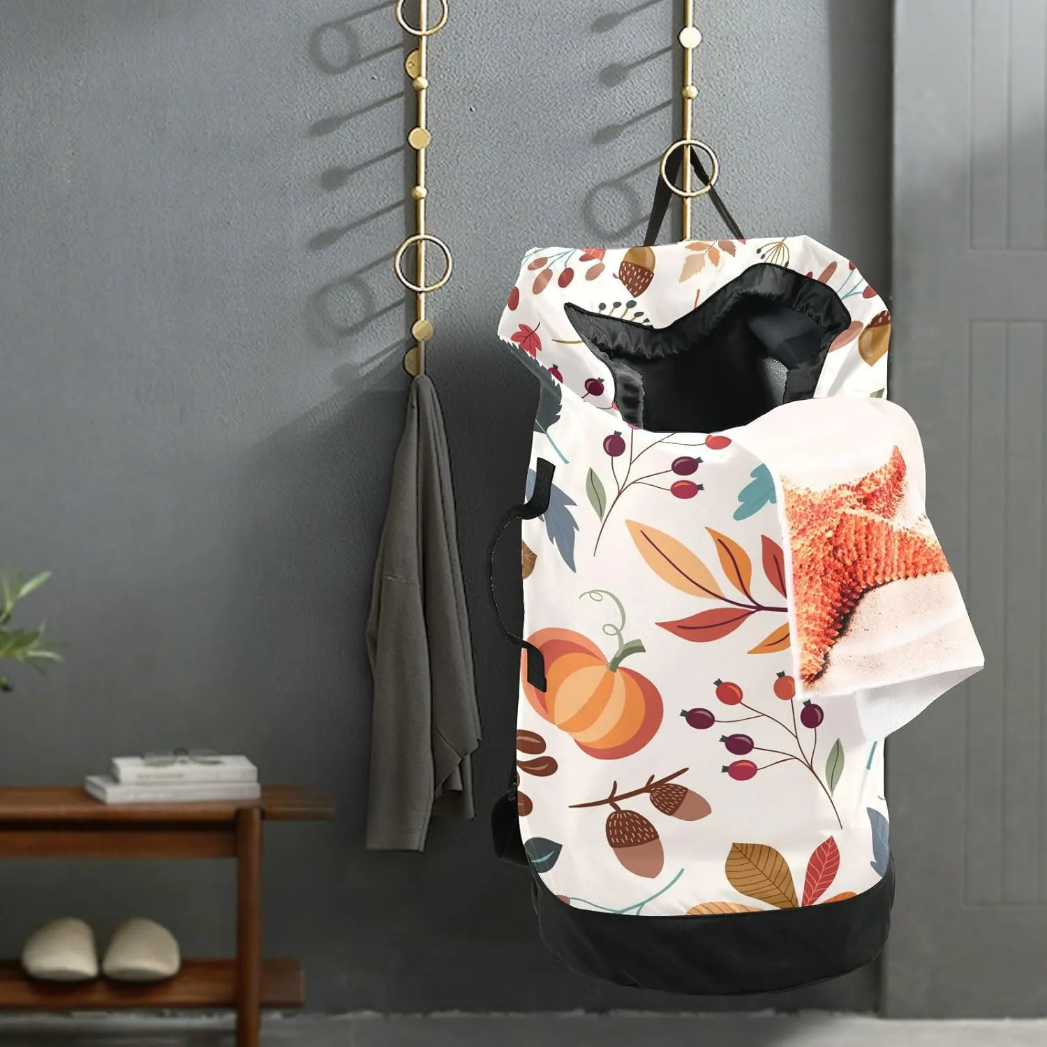 Laundry Bag Backpack Travel Hanging Laundry Bags Extra Large Heavy Duty with Handles Adjusted Shoulder Straps Drawstring Dirty Clothes Backpack For College Dorm Gym Hotel Beige Pumpkin