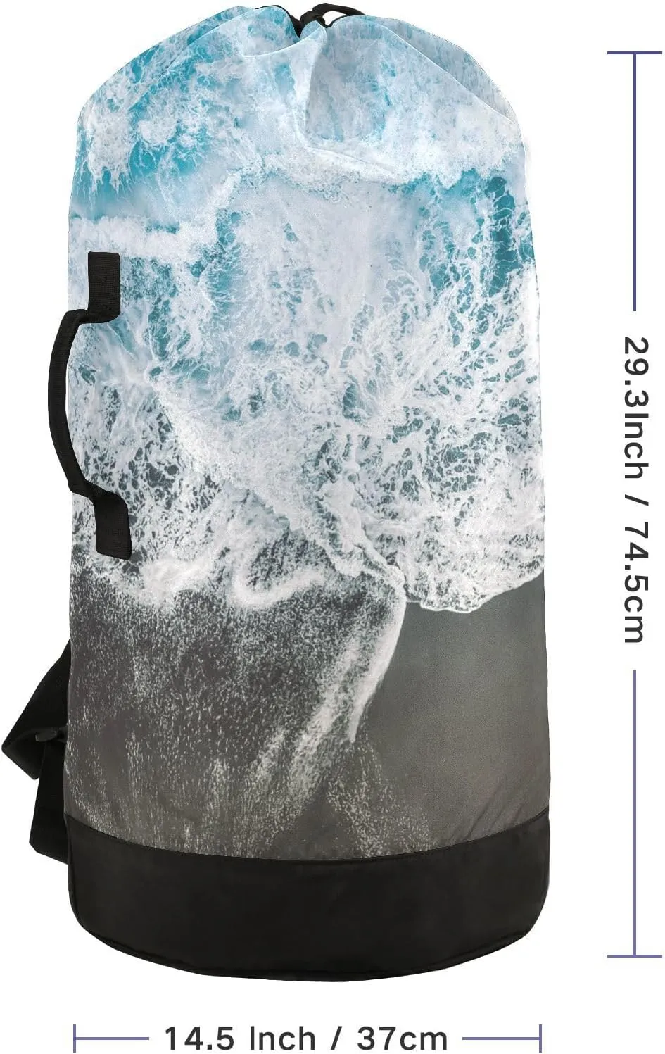 Laundry Bag Backpack Travel Hanging Laundry Bags Extra Large Heavy Duty with Handles Adjusted Shoulder Straps Drawstring Dirty Clothes Backpack For College Dorm Gym Hotel Blue Seawater