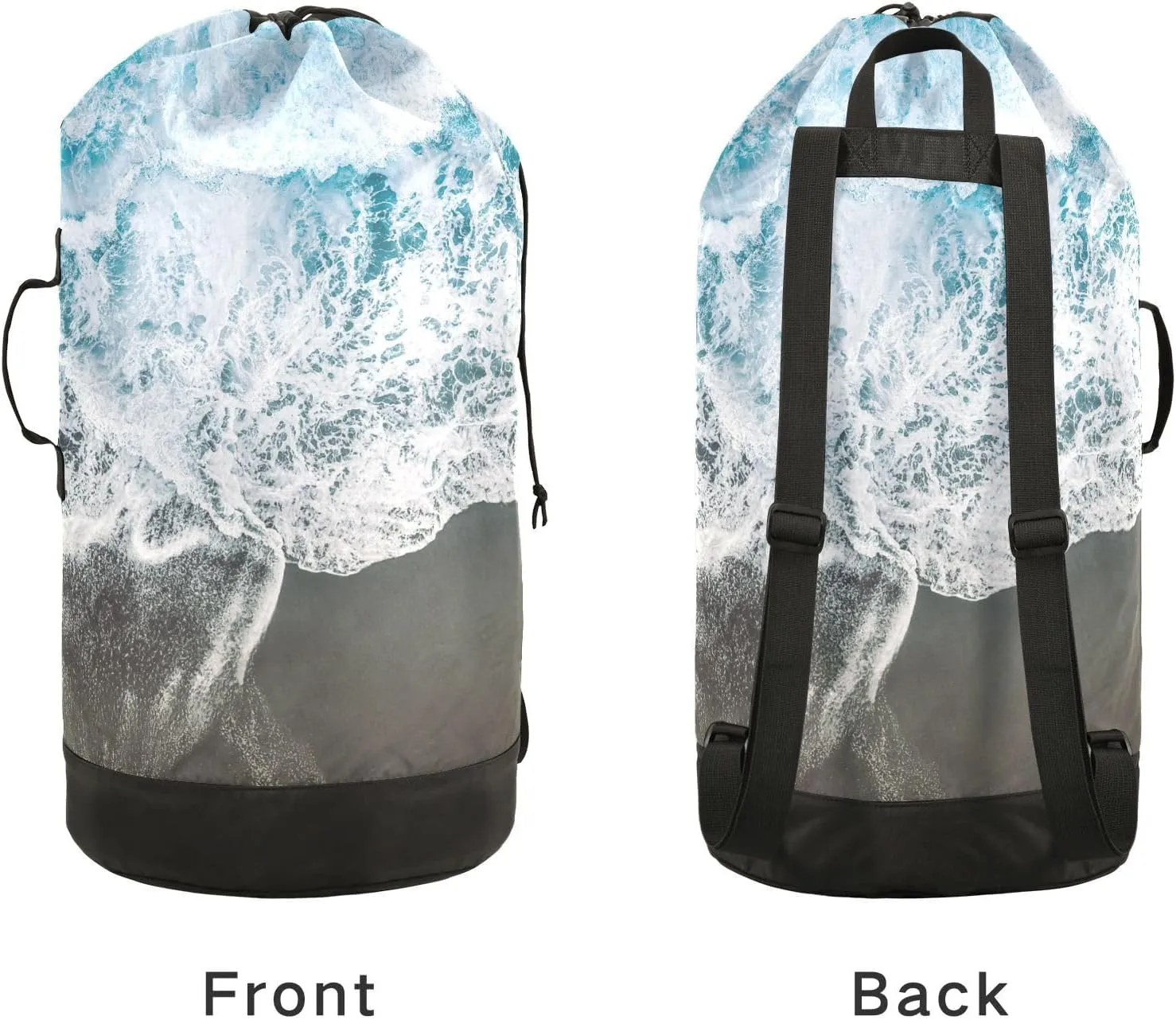 Laundry Bag Backpack Travel Hanging Laundry Bags Extra Large Heavy Duty with Handles Adjusted Shoulder Straps Drawstring Dirty Clothes Backpack For College Dorm Gym Hotel Blue Seawater