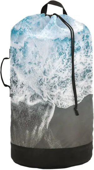 Laundry Bag Backpack Travel Hanging Laundry Bags Extra Large Heavy Duty with Handles Adjusted Shoulder Straps Drawstring Dirty Clothes Backpack For College Dorm Gym Hotel Blue Seawater