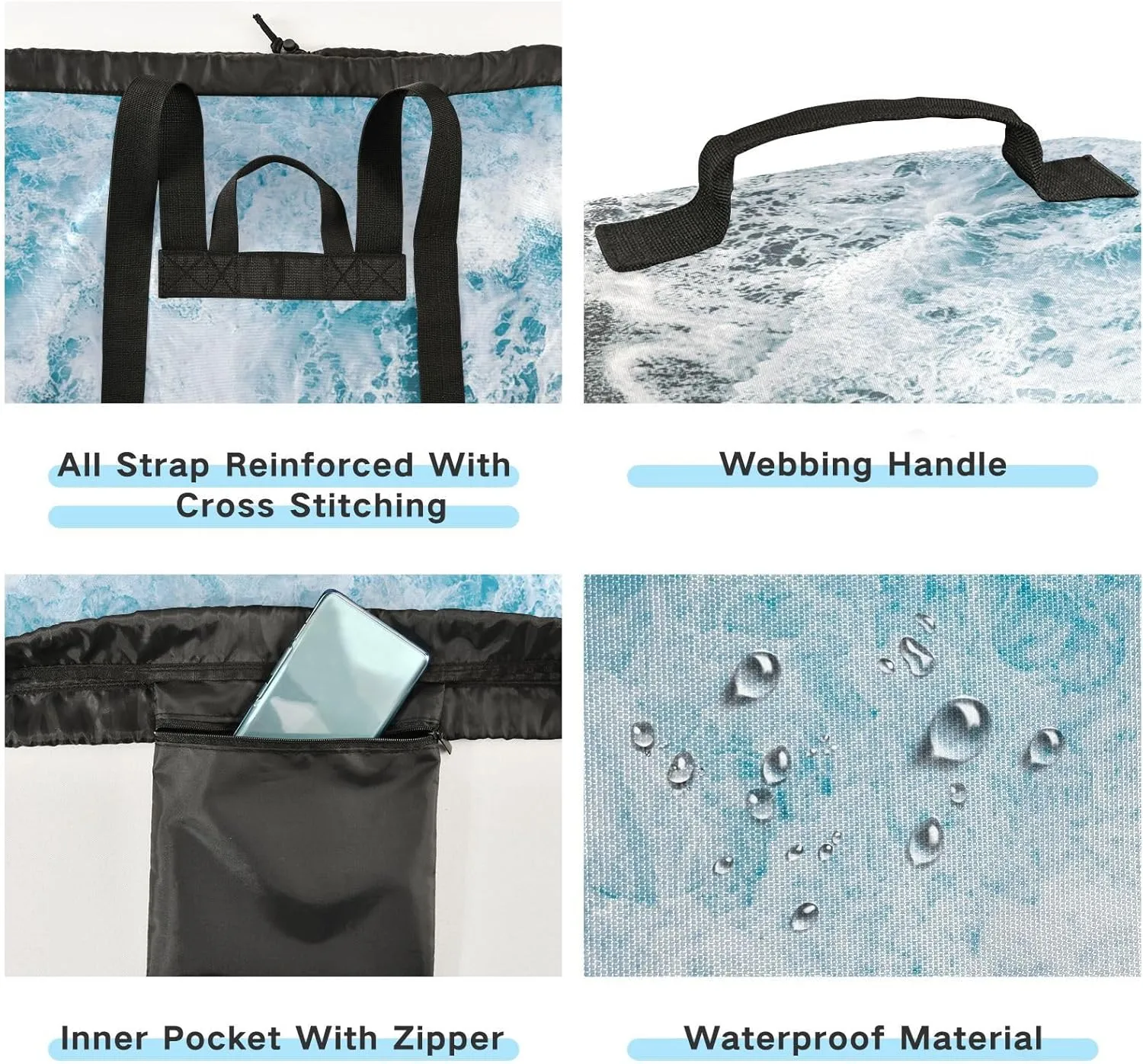 Laundry Bag Backpack Travel Hanging Laundry Bags Extra Large Heavy Duty with Handles Adjusted Shoulder Straps Drawstring Dirty Clothes Backpack For College Dorm Gym Hotel Blue Seawater