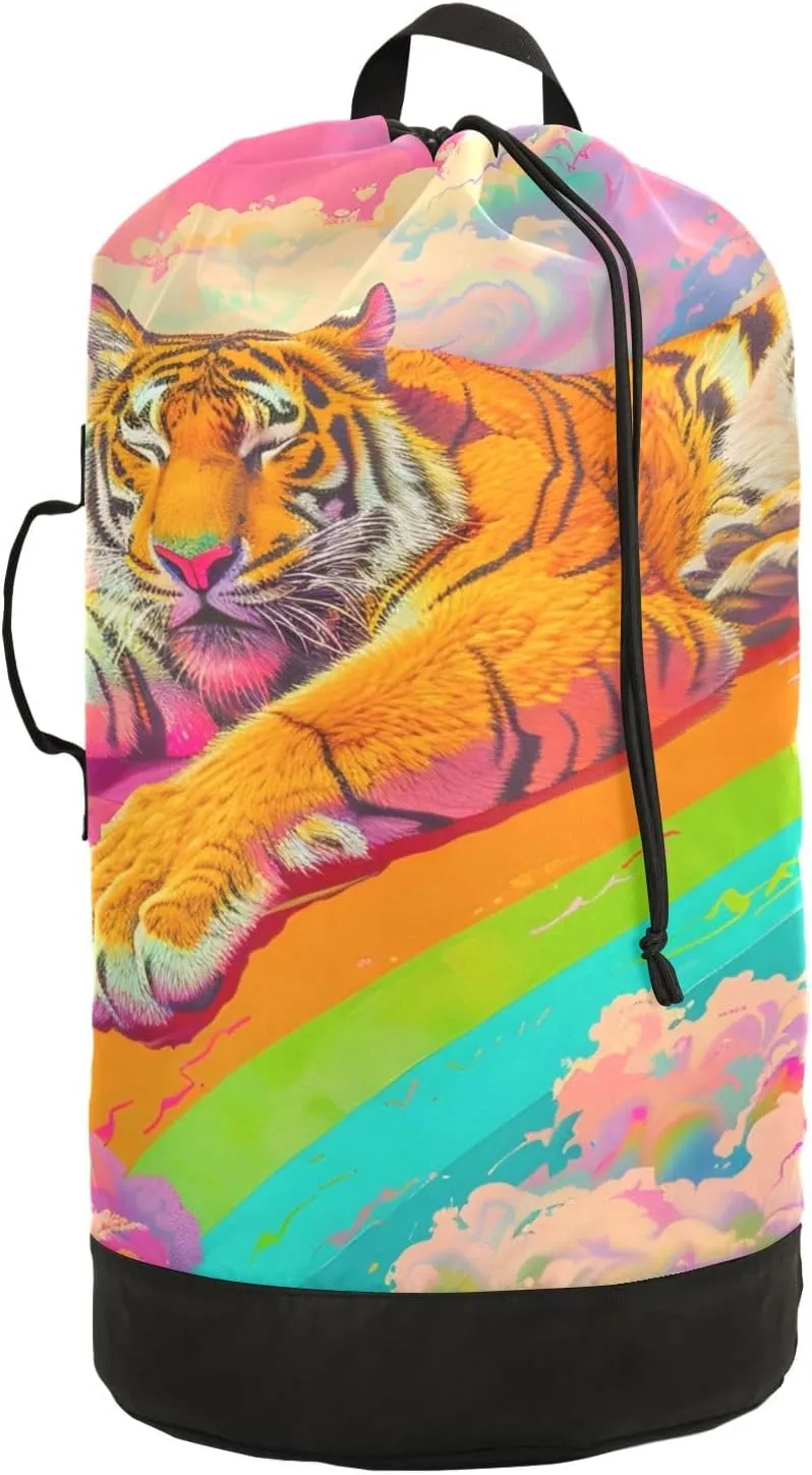 Laundry Bag Backpack Waterproof Beach Bag Clothes Hamper Bag Beast Rainbow Large for Travel Camping Hiking Foldable Lightweight
