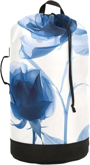 Laundry Bag Backpack Waterproof Beach Bag Clothes Hamper Bag Blue Rose Translucent 2 Large for Travel Camping Hiking Foldable Lightweight