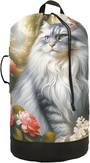 Laundry Bag Backpack Waterproof Beach Bag Clothes Hamper Bag Cat Maine Coon Large for Travel Camping Hiking Foldable Lightweight