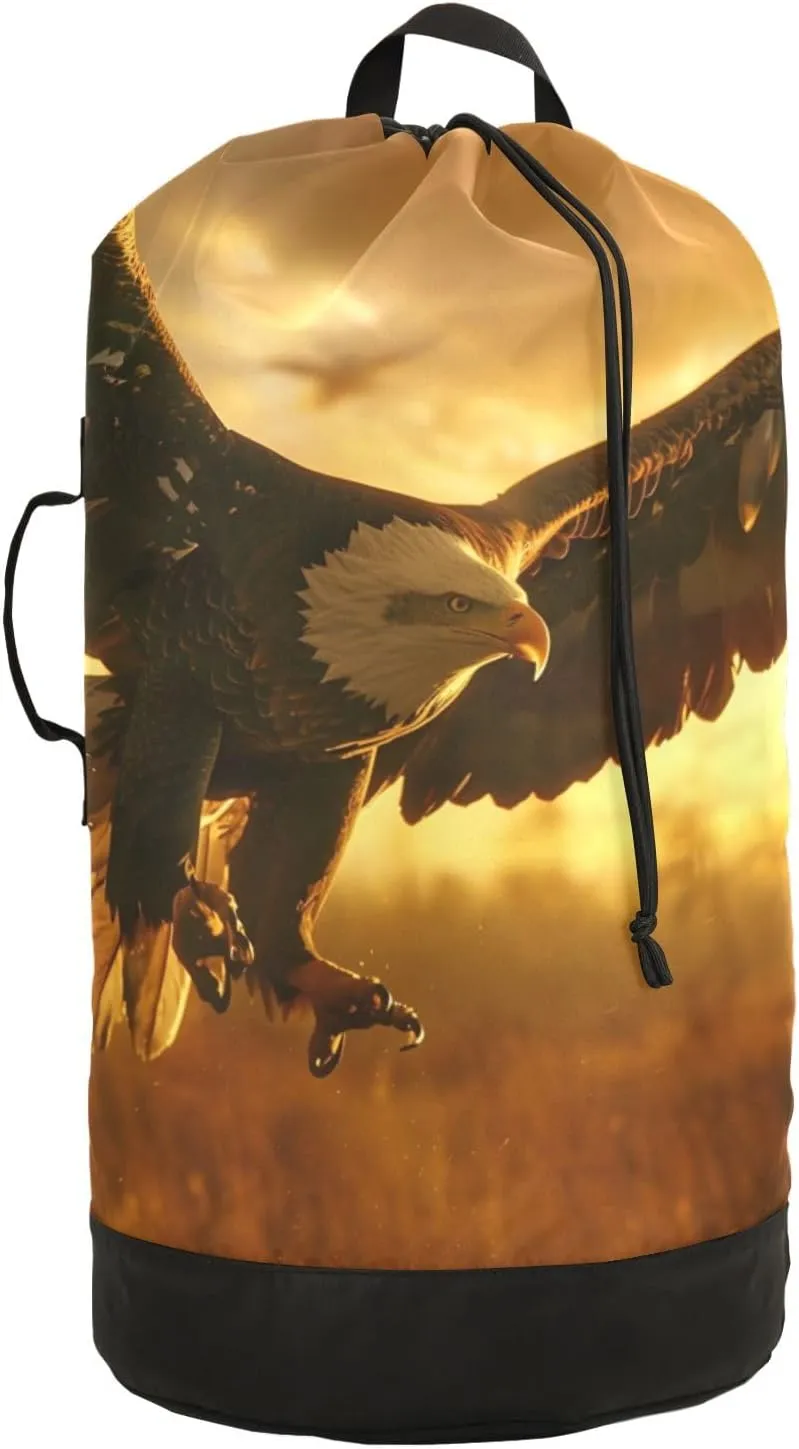 Laundry Bag Backpack Waterproof Beach Bag Clothes Hamper Bag Falcon Sunset Large for Travel Camping Hiking Foldable Lightweight