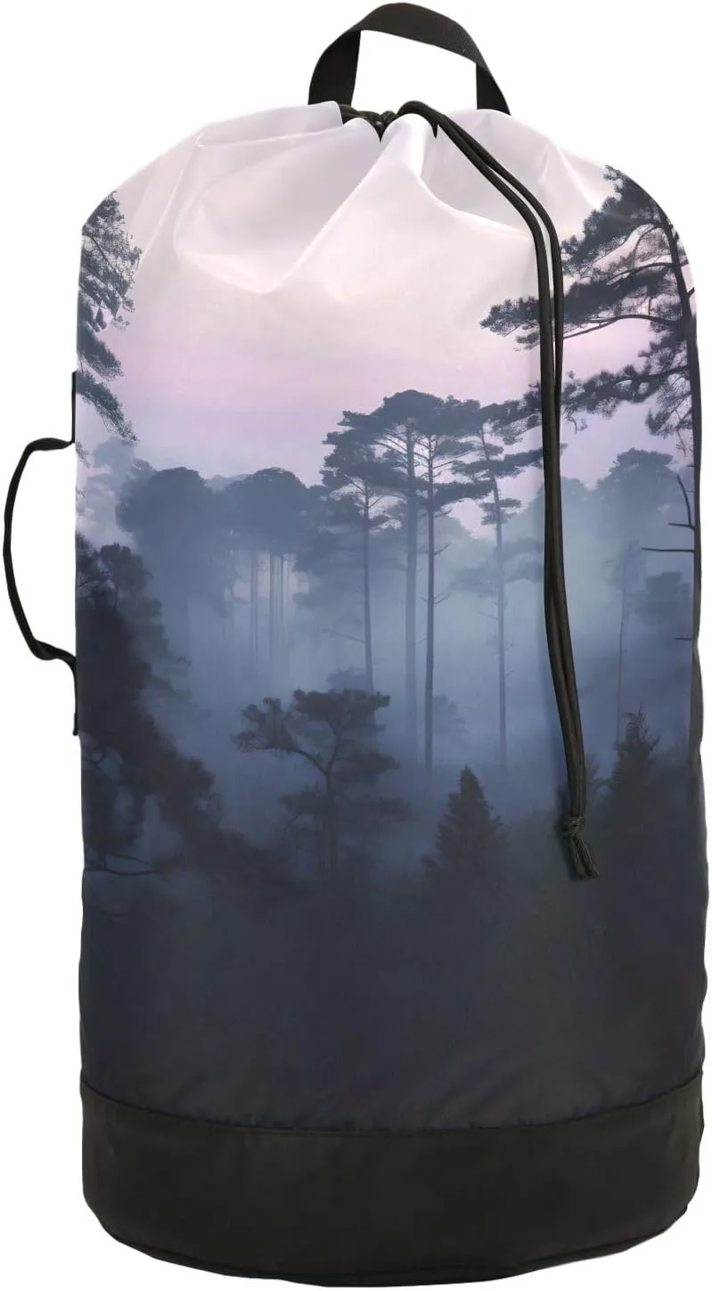 Laundry Bag Backpack Waterproof Beach Bag Clothes Hamper Bag Forest Fog Large for Travel Camping Hiking Foldable Lightweight