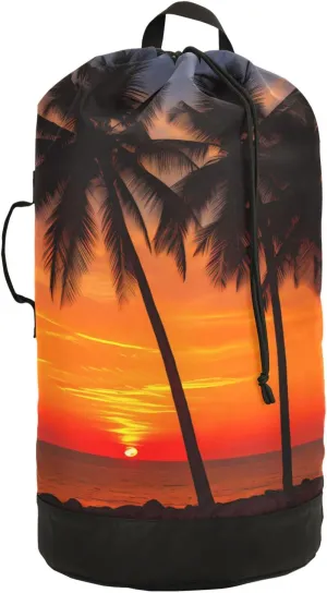 Laundry Bag Backpack Waterproof Beach Bag Clothes Hamper Bag Sunrise Beach Large for Travel Camping Hiking Foldable Lightweight