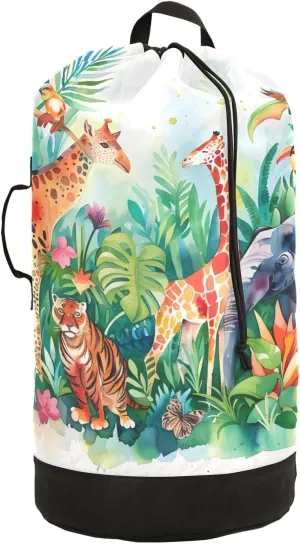 Laundry Bag Backpack Waterproof Beach Bag Clothes Hamper Bag Wildlife Rainforest Large for Travel Camping Hiking Foldable Lightweight