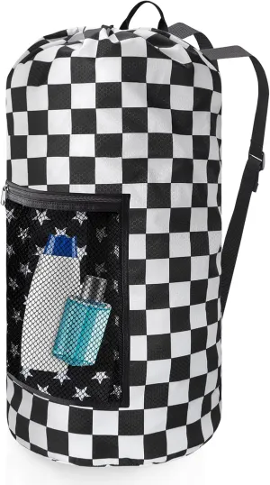 Laundry Bag Backpack,Portable with Adjustable Shoulder Straps Travel Dirty Laundry Bag,with Drawstring Closure & Mesh Pocket Backpack Laundry Bag for College,Apartment,Camping(Positive Square)