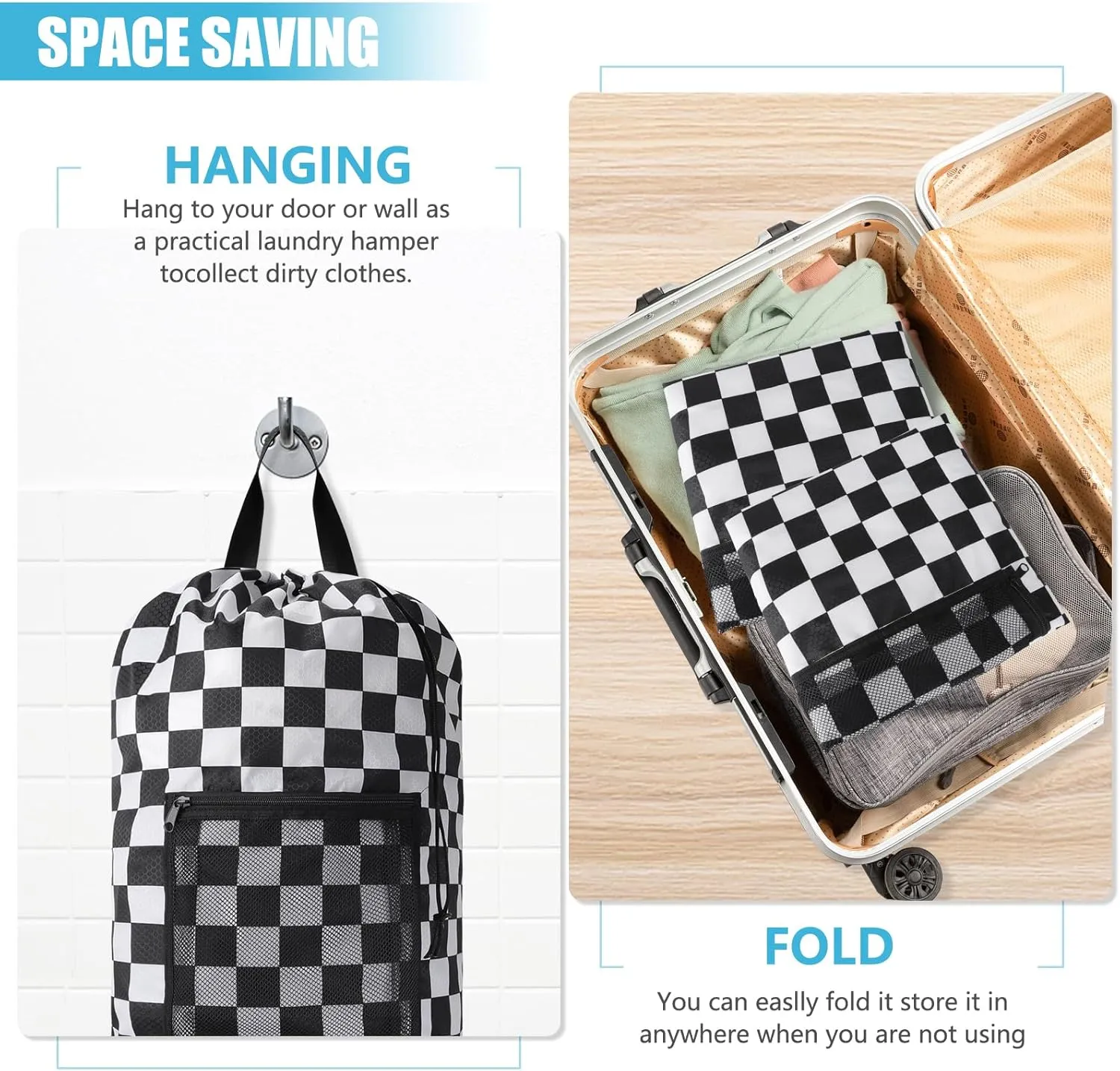 Laundry Bag Backpack,Portable with Adjustable Shoulder Straps Travel Dirty Laundry Bag,with Drawstring Closure & Mesh Pocket Backpack Laundry Bag for College,Apartment,Camping(Positive Square)