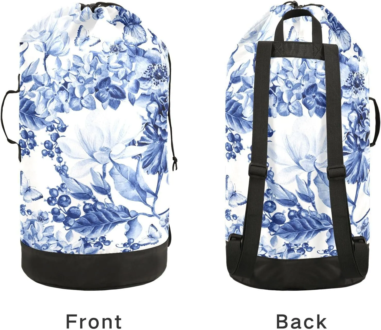 Laundry Bag Backpack,Travel Laundry Bags with Shoulder Straps Oxford Large Hanging Laundry Hamper Bag for College,Laundromat,Apartment Blue and White